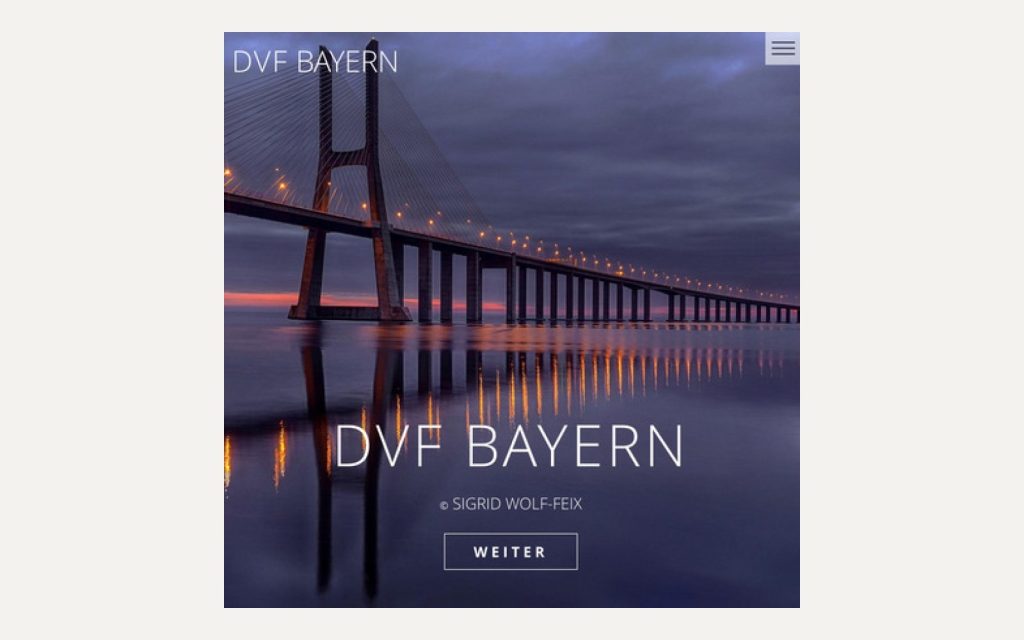 Abendliche Brücke über dem Wasser auf der Website des DVF Bayern