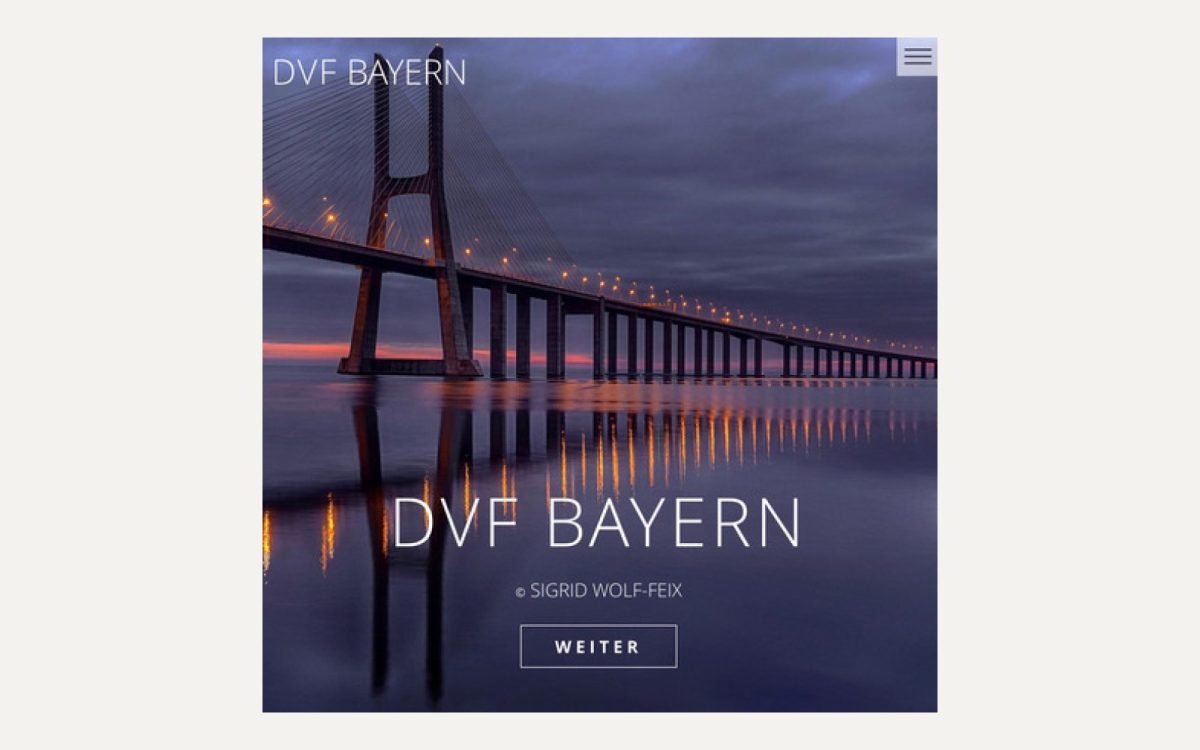 Abendliche Brücke über dem Wasser auf der Website des DVF Bayern