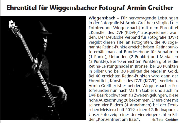 Ehrentitel KDVF für Armin Greither