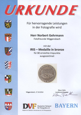 Iris-Medaille in bronze für Norbert Gehrmann